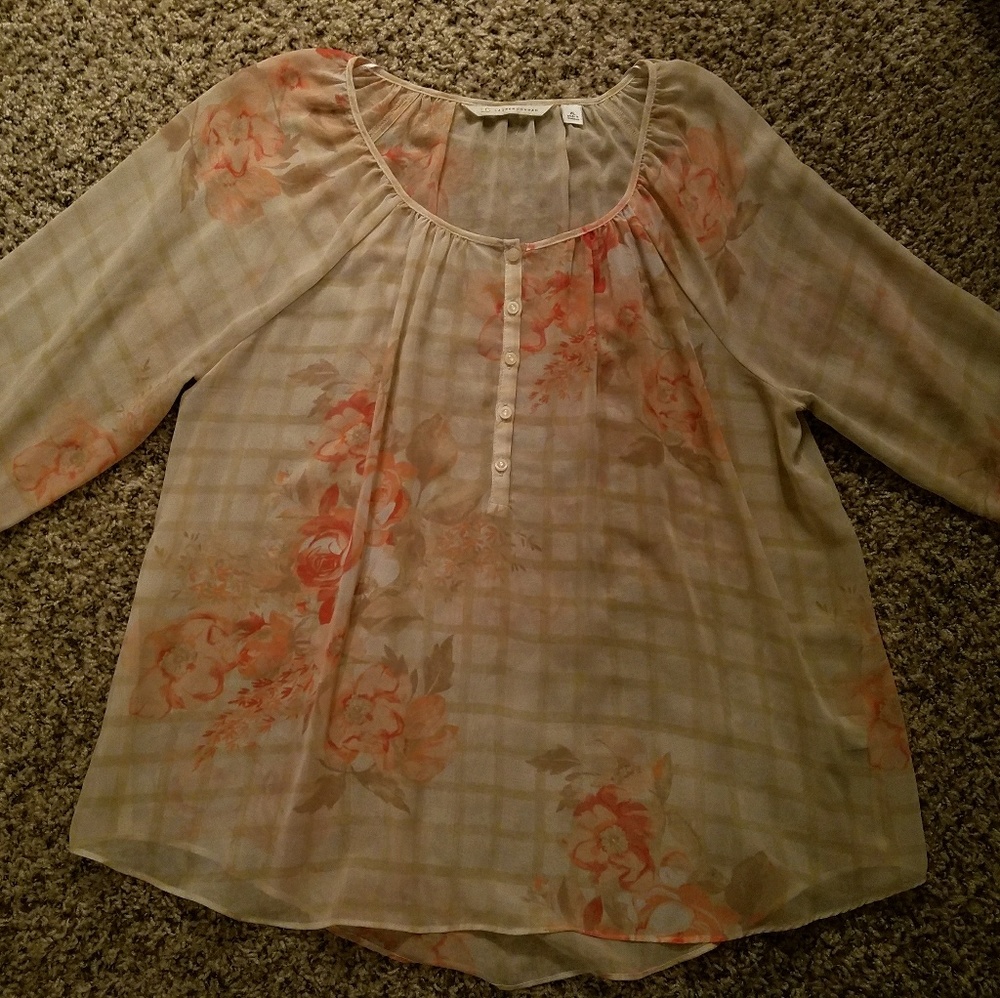 Lauren Conrad Printed Chiffon Peasant Top